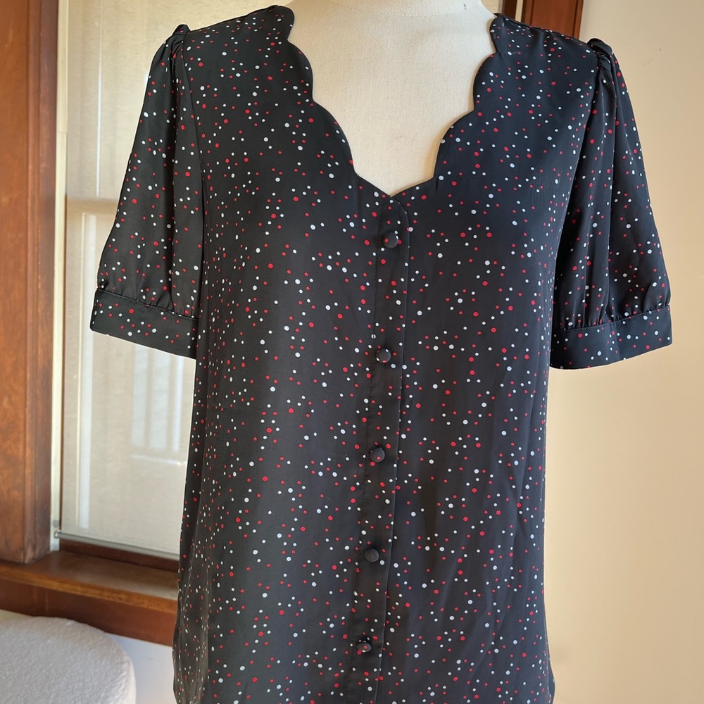 41 Hawthorn Black Blouse with Red and White Dots